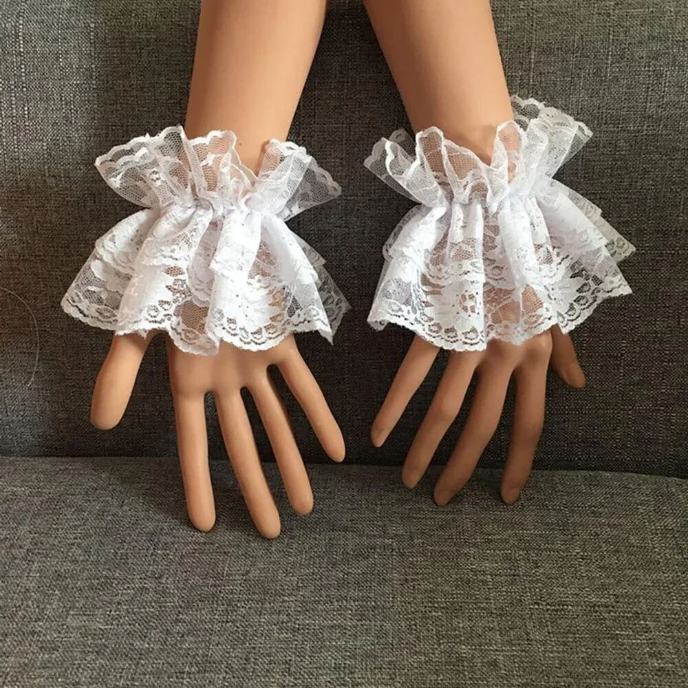 Women's Hand Sleeve Elastic Bracelet White Lace Gloves Halloween Wedding Party